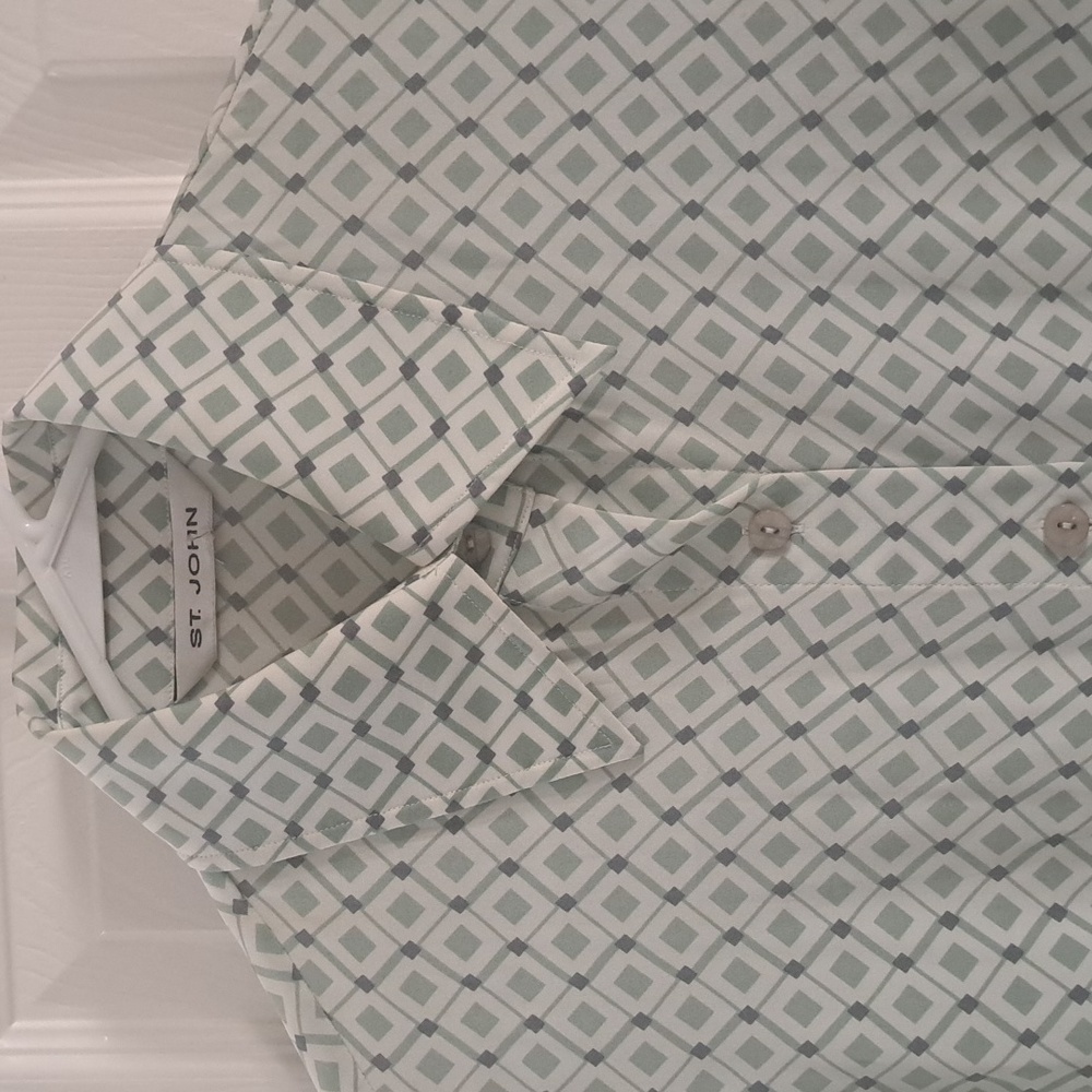 Vintage ST John Mint Green Patterened Silk Blouse Sz 2 - Picture 2 of 6